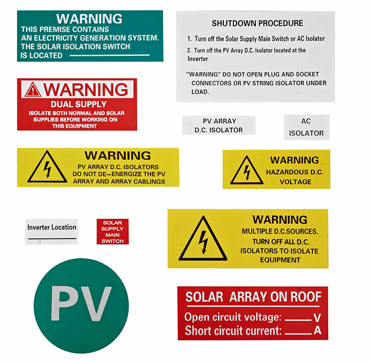 Nhãn cảnh báo cho hệ thống Pv